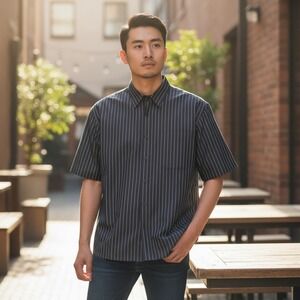 Vintage Illusionz Mens Black White Pinstripe Short Sleeve Button‎ Up Shirt 3XL